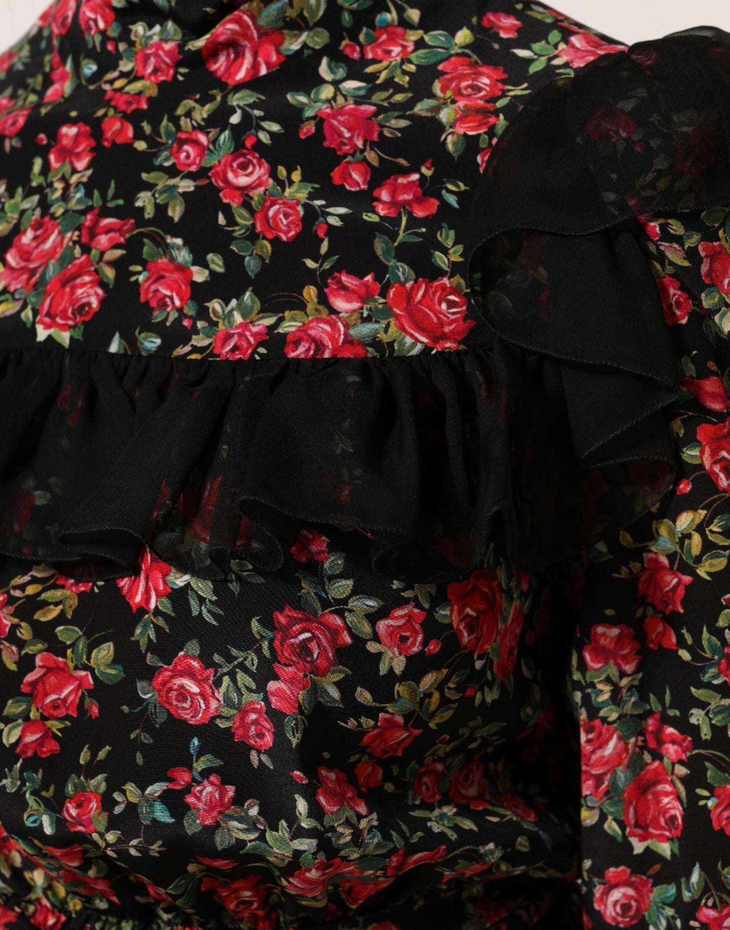 Black Floral Print Long Sleeve Blouse Top