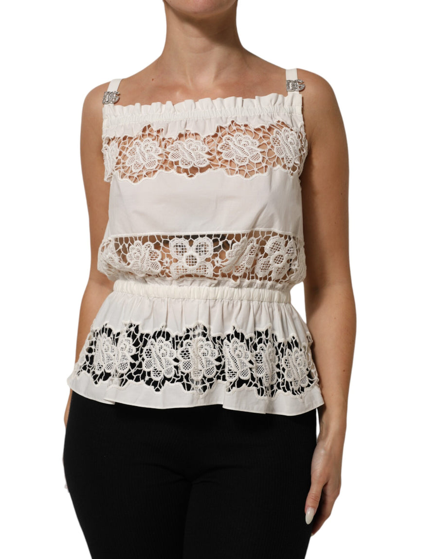 White Poplin Openwork Embroidery Tank Top