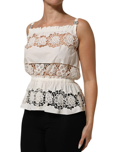 White Poplin Openwork Embroidery Tank Top