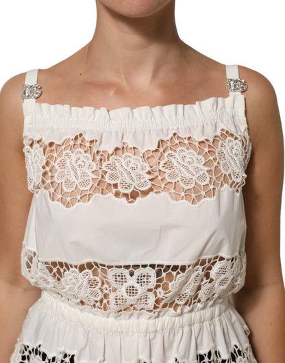 White Poplin Openwork Embroidery Tank Top