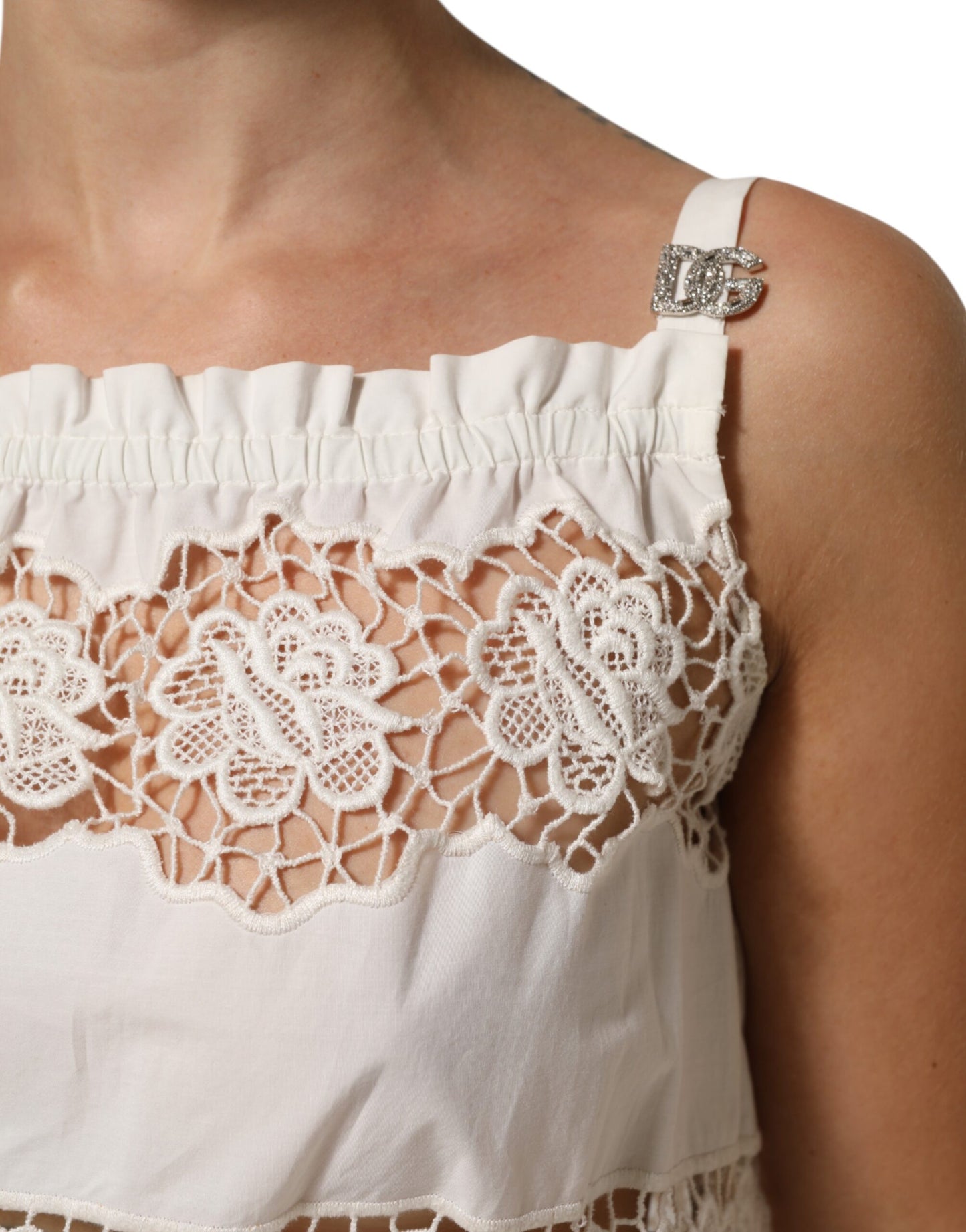 White Poplin Openwork Embroidery Tank Top