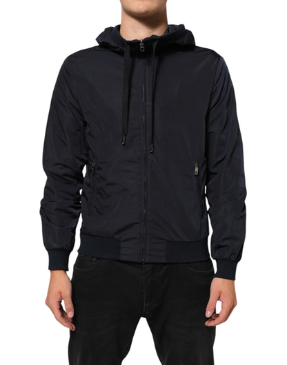 Blue Logo Tape Hooded Full Zip Bomber Jacket