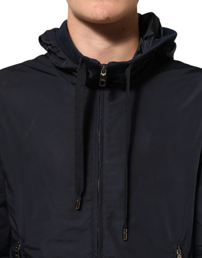 Blue Logo Tape Hooded Full Zip Bomber Jacket