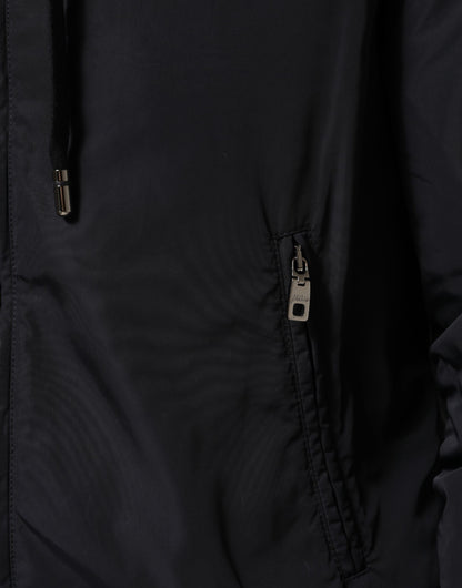 Blue Logo Tape Hooded Full Zip Bomber Jacket