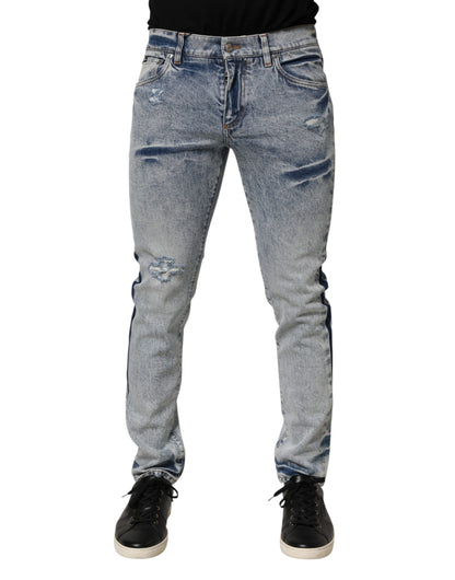 Blue Tattered Cotton Slim Fit Men Denim Jeans