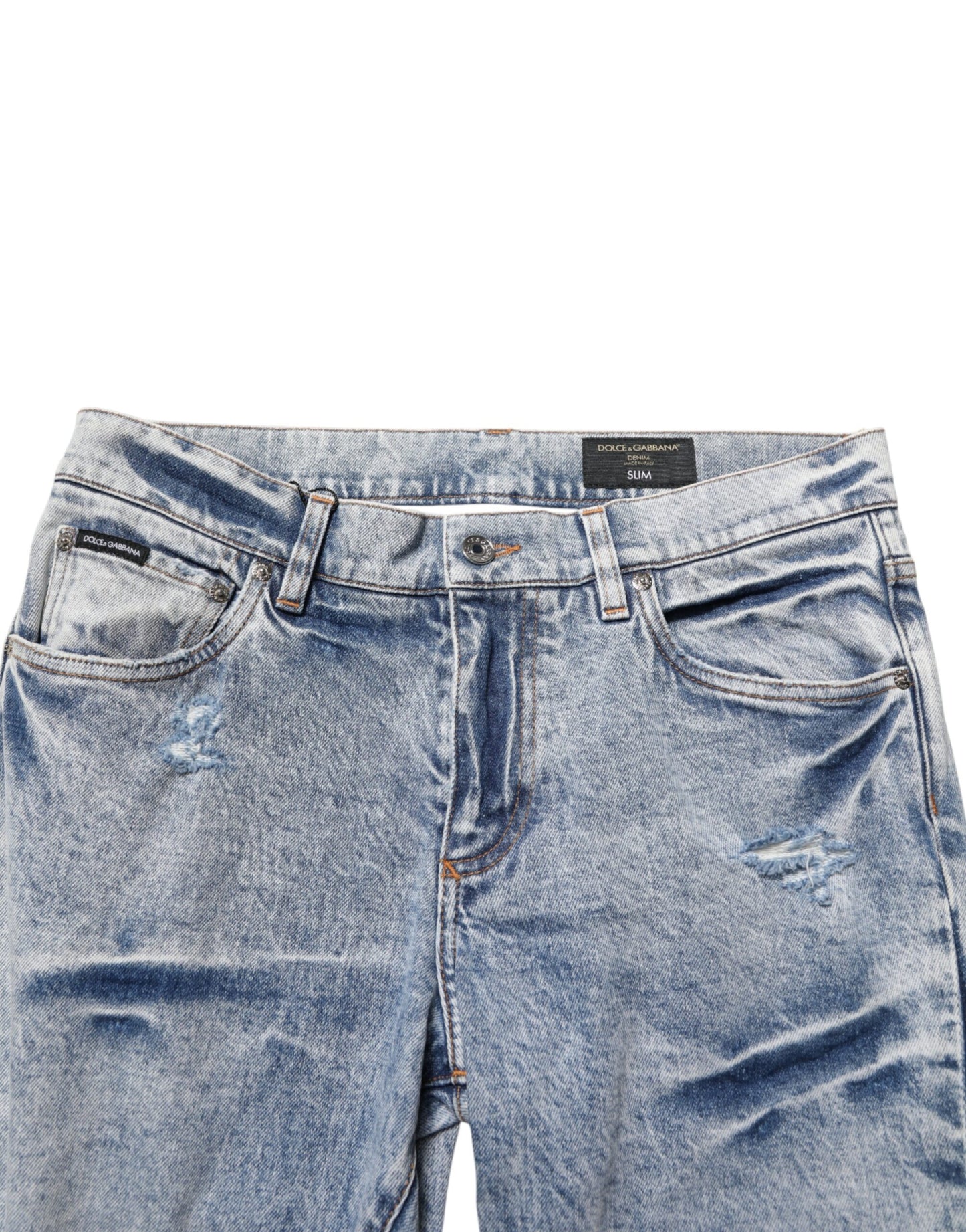 Blue Tattered Cotton Slim Fit Men Denim Jeans