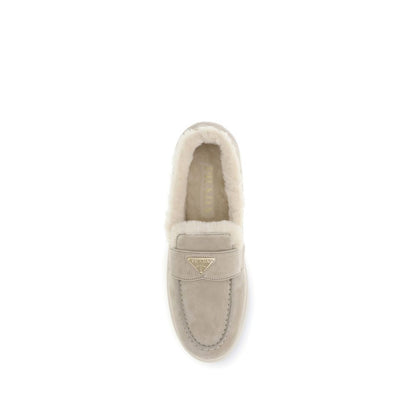 Beige Leather Slip-On Loafers
