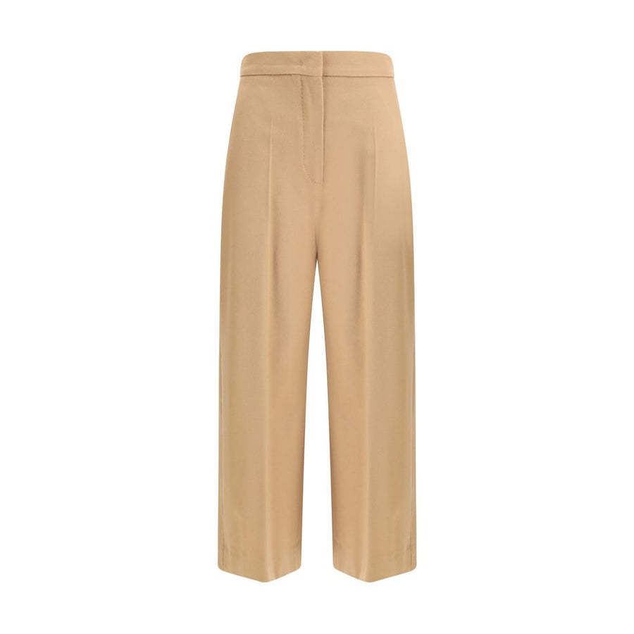 Beige Fleece Wool Casual Pants