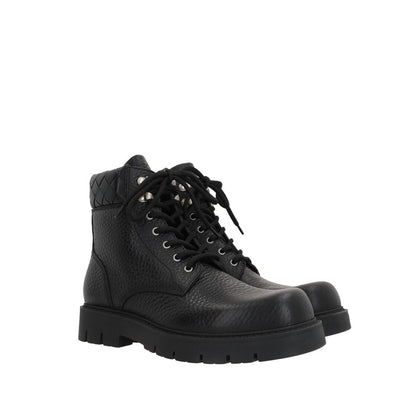 Black Calfskin Lace-Up Boots