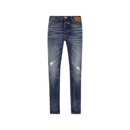 Blue Cotton Straight-Leg Jeans