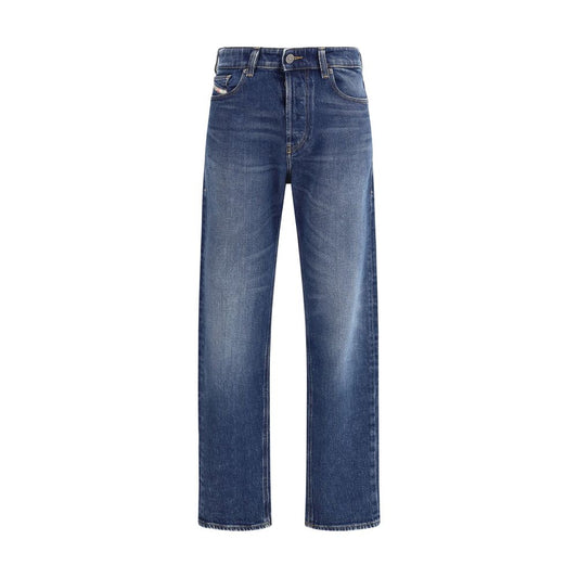 Blue Cotton Straight-Leg Jeans