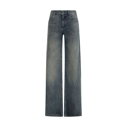 Blue Cotton Flared Jeans