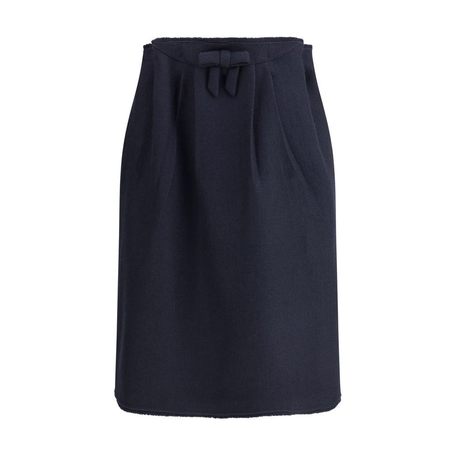 Blue Fleece Wool Midi Skirt