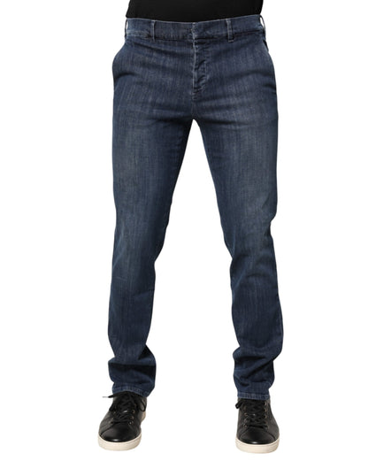 Dark Blue Mid Waist Skinny Fit Men Denim Trouser Jeans