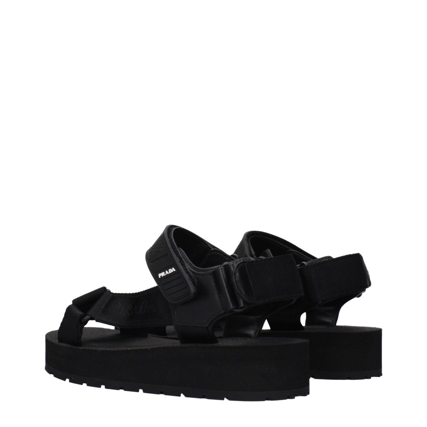 Black Fabric Flat Sandals